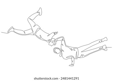 Two break dancers. Break dancing concept one-line drawing