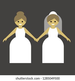 Two brides. Lesbian couple icon.