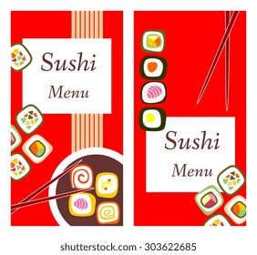 Two bright banners. Template design of sushi menu. 
