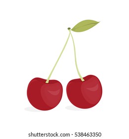 Two bright cherries. Vector illustration.