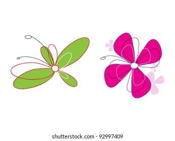 Two Bright Colorful Flowers. Catch your eye Vector Flowers .
