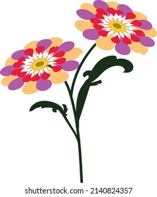 Two bright flowers on one green twig. A vector file is useful for creating your designs.
