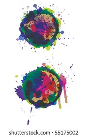 Two bright funky painted splatter circles.