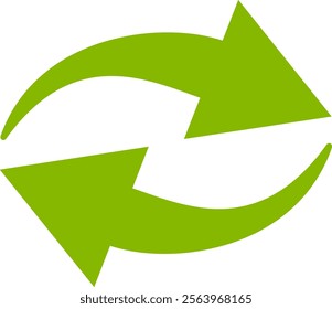 Two bright green arrows are rotating and creating a circular motion, symbolizing concepts like refresh, update, reload, repeat, and circular economy