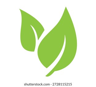 Dos hojas verdes brillantes significan crecimiento ecológico.