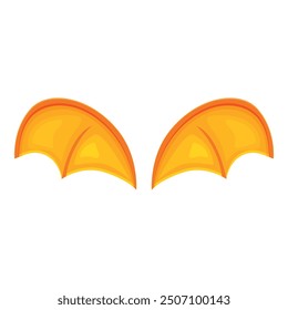 Dos alas de murciélago de dibujos animados de color naranja brillante que aletean sobre fondo blanco