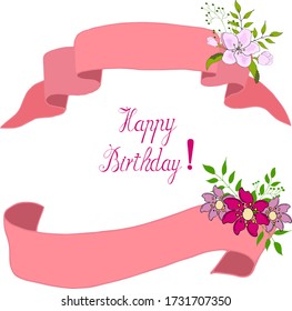Two bright ribbons with doodle flowers as a gift on holiday. Vector hand draw  Illustration EPS10