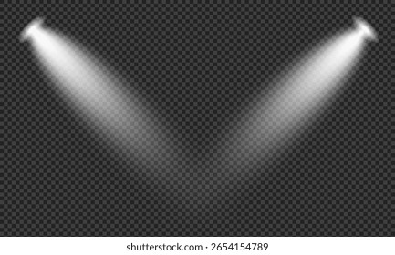 Dois holofotes brilhantes iluminam o espaço escuro 