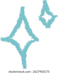 Two bright starburst shapes are depicted in a textured brush stroke style.  These shining icons radiate light and energy as radiant symbols. Cartoon vector illustration