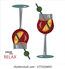 Two bright vector cocktails with lemons and white background. Just drink and relax.