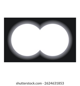Two bright white circles are surrounded by black representing a view through binoculars
