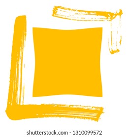 Two bristle brush stroke corners frame quadrilateral. It is graphic background for your text. The vector picture created in bright yellow color.