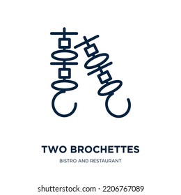 two brochettes icon from bistro and restaurant collection. Thin linear two brochettes, brochette, lunch outline icon isolated on white background. Line vector two brochettes sign, symbol for web and 