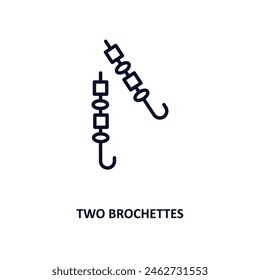 two brochettes outline icon.  Thin line icon from bistro and restaurant collection. Editable vector isolated on white background