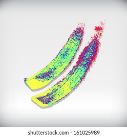 Two Broken up Blue, Red, Yellow and Black Paint Strokes, Vector Illustration EPS10