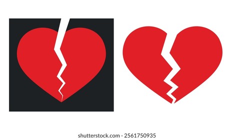 Two Broken Hearts Icon, Representing Sadness and Loss.