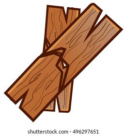 Two broken planks isolated on white background. Karate competitions. Vector illustration.
