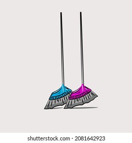 two brooms in cyan and magenta