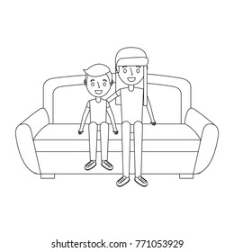 two brother smiling sitting in the sofa
