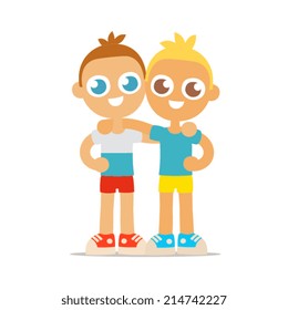 Two brothers characters, isolated abstract vector illustration. Design for stickers, logo, web and mobile app. Print for clothes.