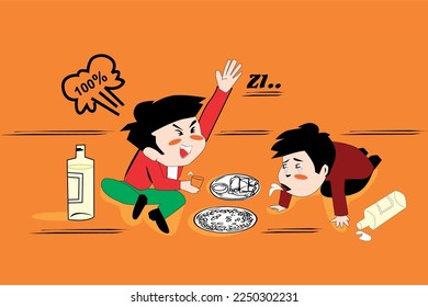 Dos hermanos beben felizmente juntos
