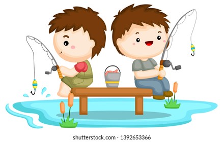 two brothers fishing together at a lake