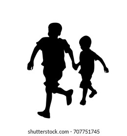Two brothers running on white background, vector illustration