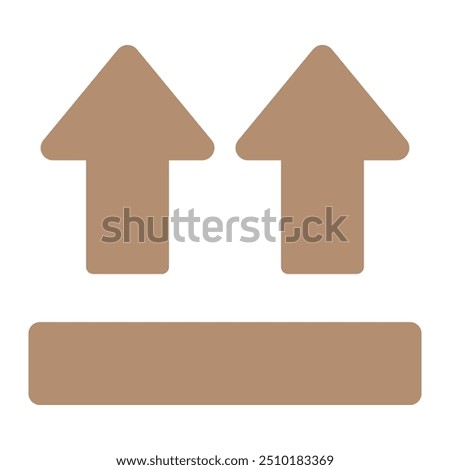 Two brown arrows pointing upwards above a horizontal brown line, representing the upload action in digital interfaces