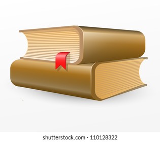 Two brown books with red bookmark . Vector illustration on white background