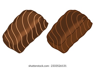 Dos dulces marrones de una caja de chocolates, con recubrimiento de chocolate