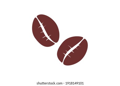Two Brown coffee beans icon on white background