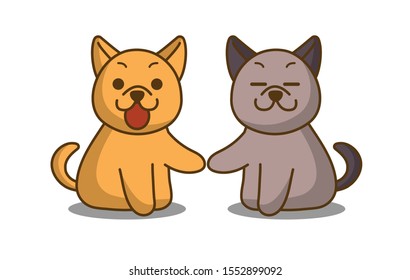 Two brown dogs shaking hands and meeting, negotiation, greeting or  to partners. Partnership or Teamwork and handshake Concept.  Vector illustration.