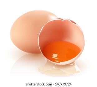 Two brown eggs on a white background. Vector.