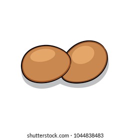 Two brown eggs with shadow isolated on white background. Vector illustration.