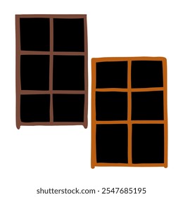  Two brown empty bookshelf. Hand drawn vector illustration. This artwork good use with books and in the interior decoration. Design reading theme, library, bookstore, reuse story, second hand.  