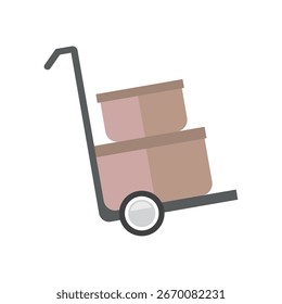 Dos paquetes marrones apilados en el camión de mano utilizado para la entrega y el movimiento. Ilustración vectorial.
