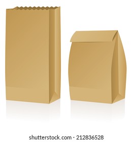 Two brown paper bags, one open the other closed. 