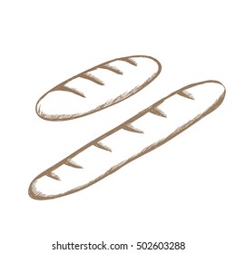 two brown retro baguettes hand drawn icon set vector