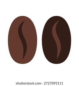Dois grãos de café torrados marrons, ícone. Um par de formas de feijão com um sulco central. Isolado em um fundo branco.