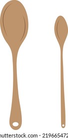 Two brown spoons. One is big, the other is small. For restaurants and cafes. Vector. Flat style.