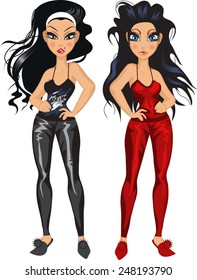  	
two brunette ladies