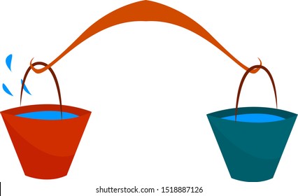 Two buckets of water, illustration, vector on white background.