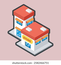 two building store with outline flat vector design.