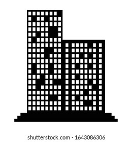 two buildings adjacent to a white background