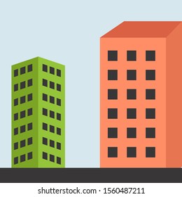 Two buildings, illustration, vector on white background.