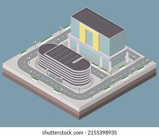 two buildings isometric city scene