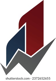 Two buildings logo related to graphic chart and initial W letter, it can be a double check icon also. Dark red, dark blue, and grey made the logo look strong.