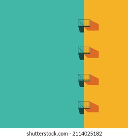 two buildings stand opposite each other, the sky is visible in the middle. vector