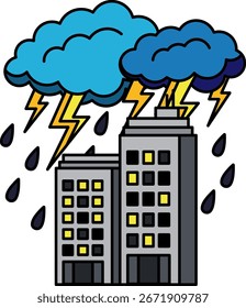  two buildings with a storm