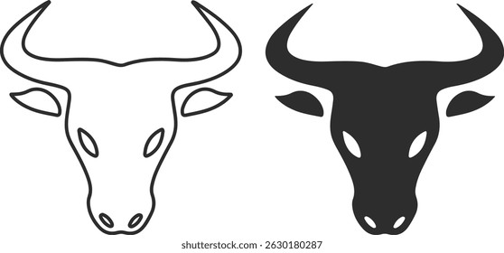Two bull head logos with oval eyes and nostrils, line and silhouette in black